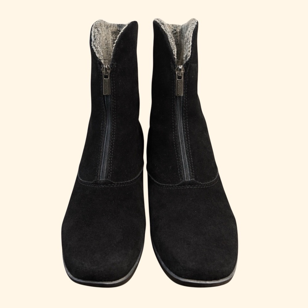 La Canadienne Evitta Suede Shearling Wedge Black Booties Front Zip Canada 8 - Picture 4 of 10
